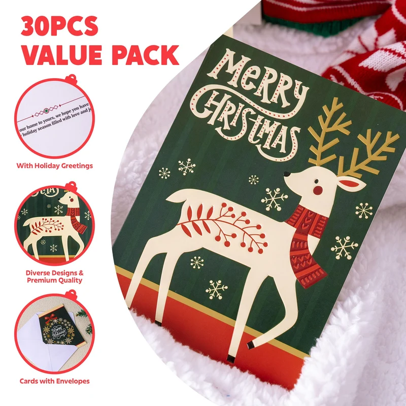 30 PCS Boxed Christmas Cards
