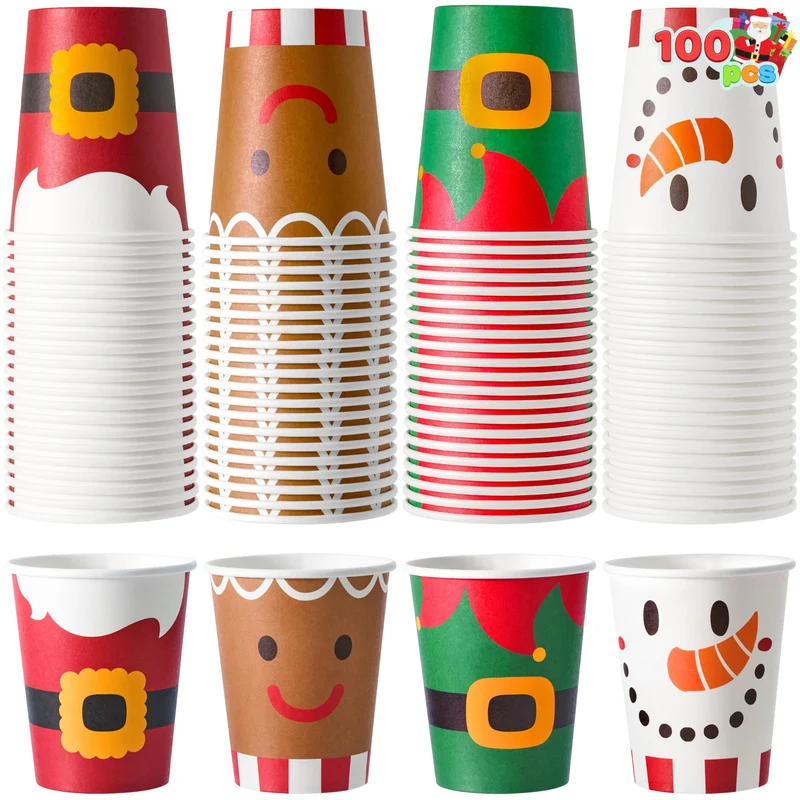 100PCS 9oz Christmas Disposable Paper Cups