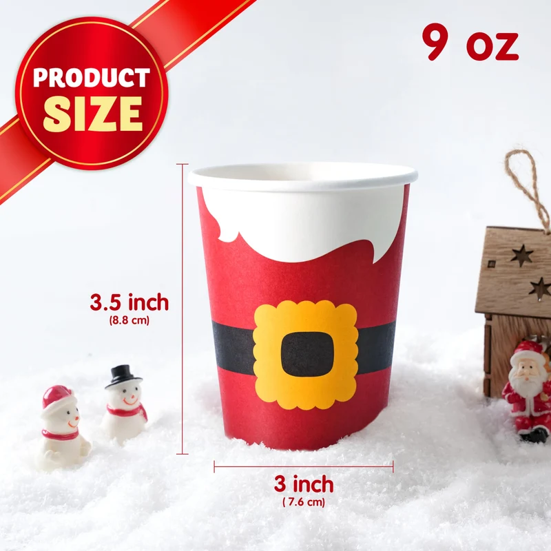 100PCS 9oz Christmas Disposable Paper Cups