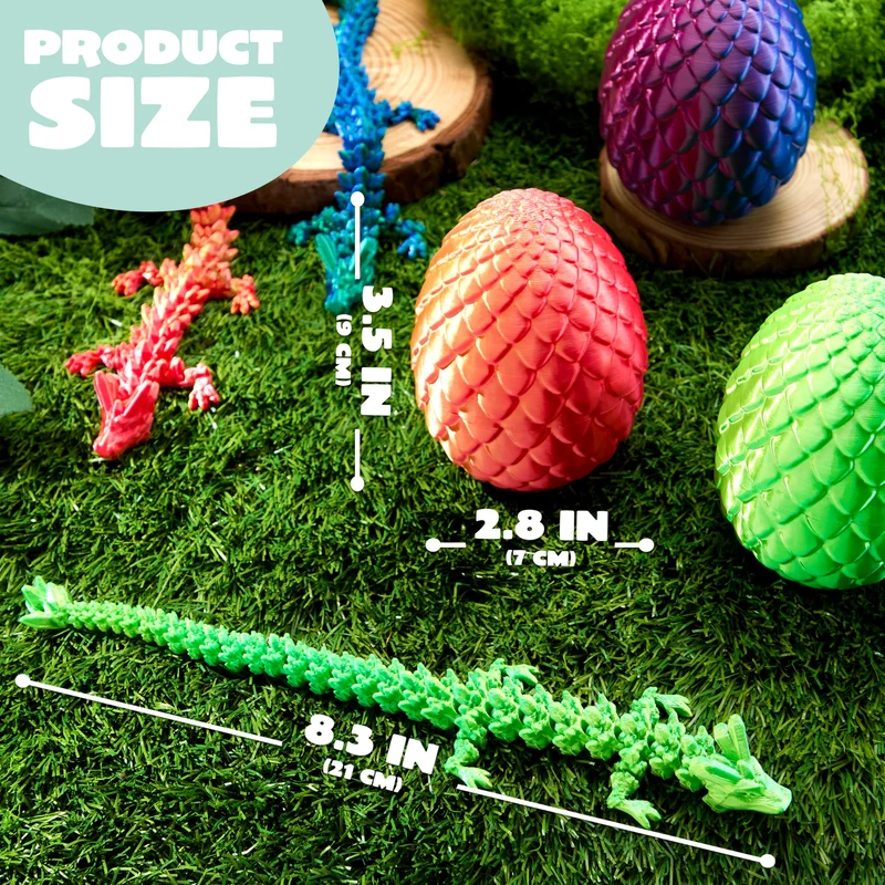 4 Pcs 3D Printed Dragon Eggs with Laser Dragon, Cool Articulated Toys for Kids