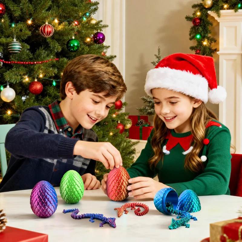 4 Pcs 3D Printed Dragon Eggs with Laser Dragon, Cool Articulated Toys for Kids