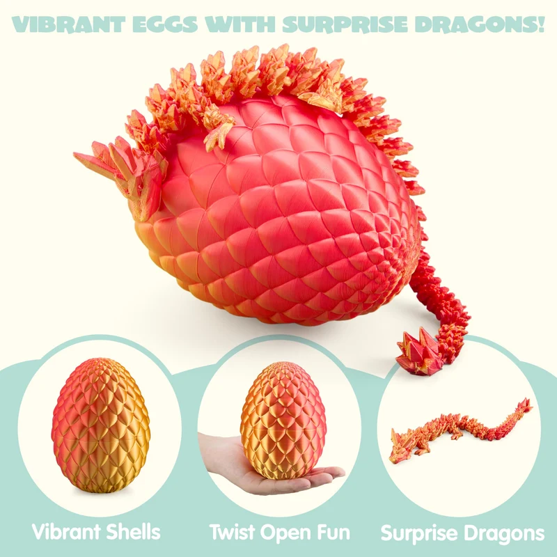 3D Printed Dragon Eggs with 12" Laser Red Dragon Inside