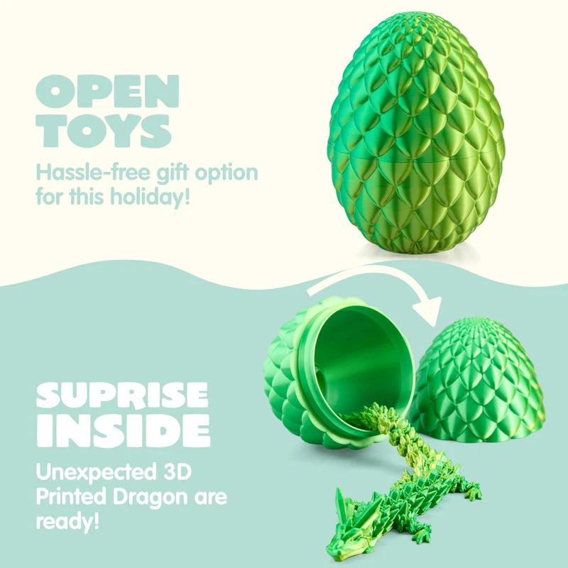 3D Printed Dragon Eggs with 12" Laser Green Dragon Inside