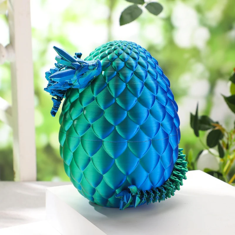3D Printed Dragon Egg with 12" Laser Blue-Green Dragon Inside