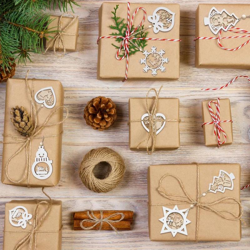 24 Pcs Christmas Wooden Carved Hanging Ornaments for Christmas Decor