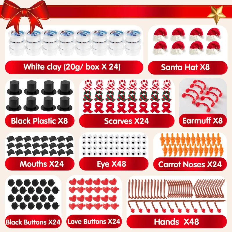 Christmas Build Your Snowman Craft Kit, 24 Pack DIY Snowman Craft Kit