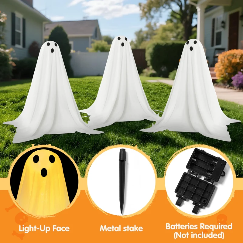 3Pcs Halloween Decorations Outdoor Ghosts Pathway Lights