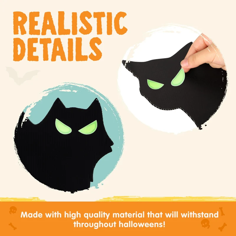 6 Pcs Halloween Black Cat Yard Signs with Glow in Dark Eyes