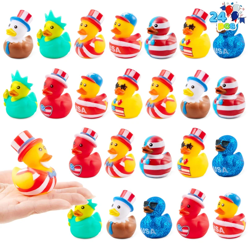 JOYIN 24 Pcs Patriotic Rubber Ducks, 2.6" Toys, 8 Designs