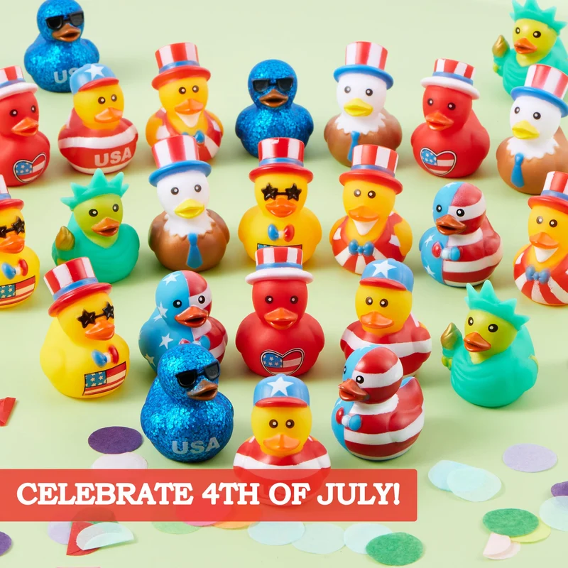 JOYIN 24 Pcs Patriotic Rubber Ducks, 2.6" Toys, 8 Designs