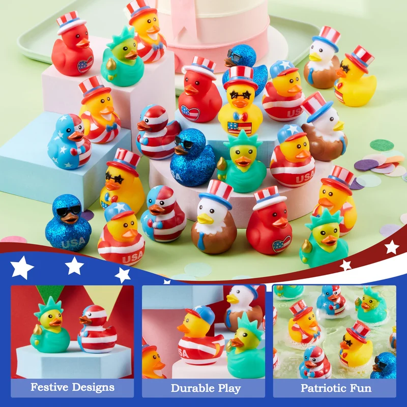 JOYIN 24 Pcs Patriotic Rubber Ducks, 2.6" Toys, 8 Designs