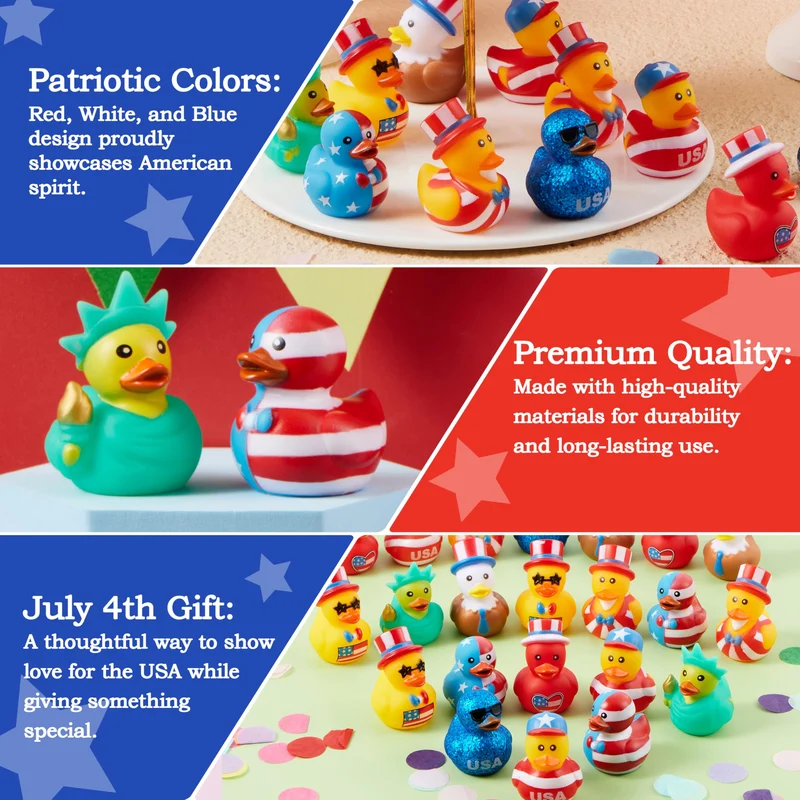 JOYIN 24 Pcs Patriotic Rubber Ducks, 2.6" Toys, 8 Designs