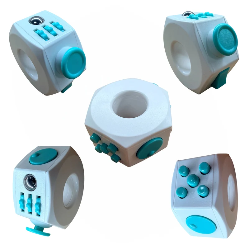 Teal and White Plastic Fidget Cube Ring