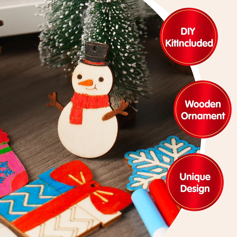 60 Pcs Christmas Wooden Hanging Ornaments Craft Kits