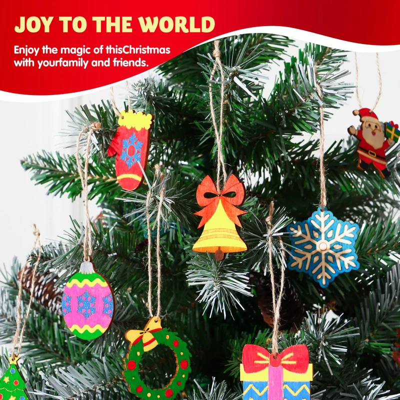 60 Pcs Christmas Wooden Hanging Ornaments Craft Kits