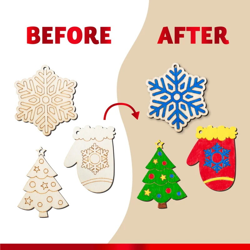 60 Pcs Christmas Wooden Hanging Ornaments Craft Kits