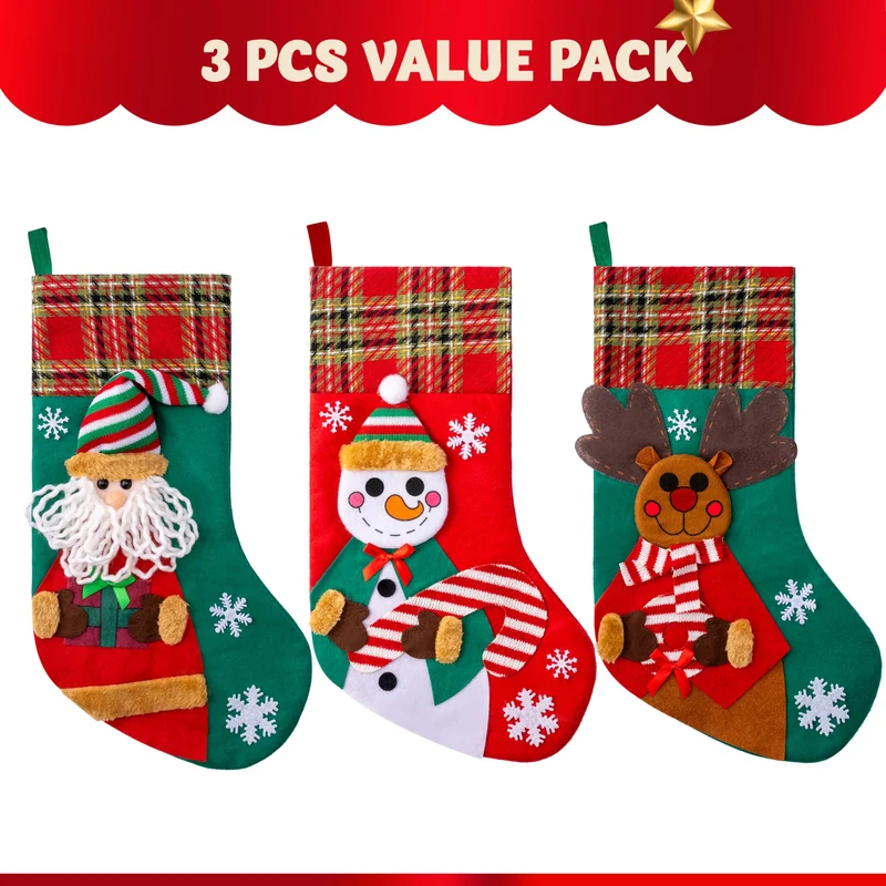 3 PCS 18" Christmas Stockings Set