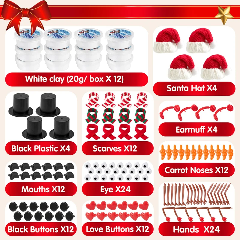 Christmas Build Your Snowman Craft Kit, 12 Pack DIY Snowman Craft Kit