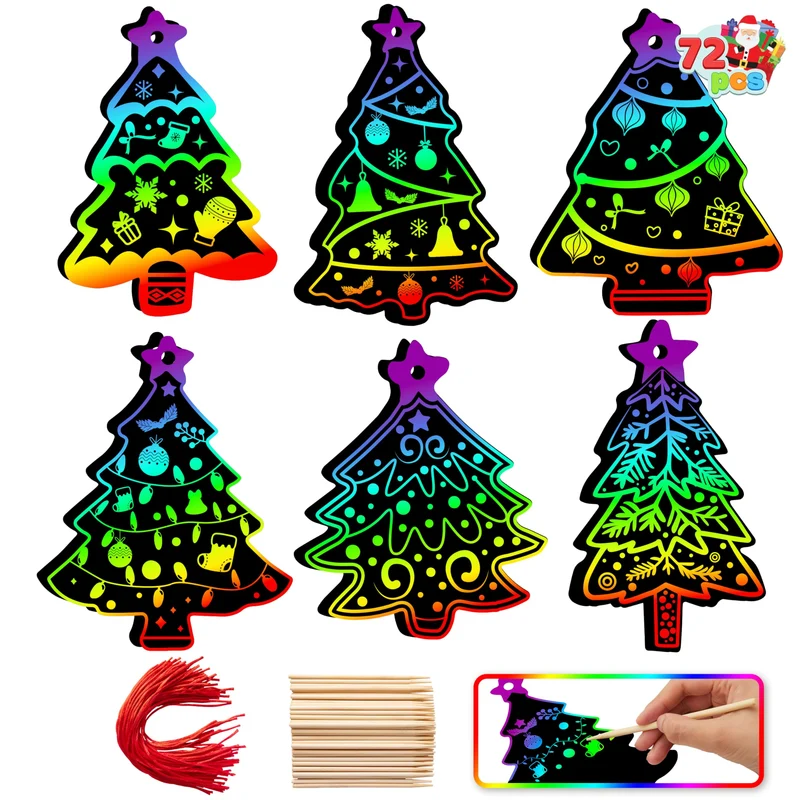 72 Pcs Christmas Scratch Art Ornaments