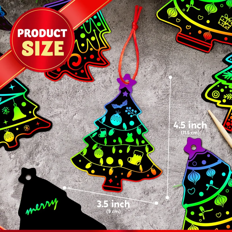 72 Pcs Christmas Scratch Art Ornaments