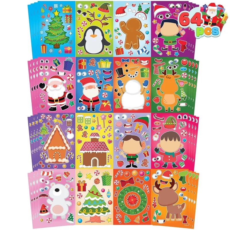 64 Pcs Christmas Make-a-face Stickers, Christmas Crafts for Kids