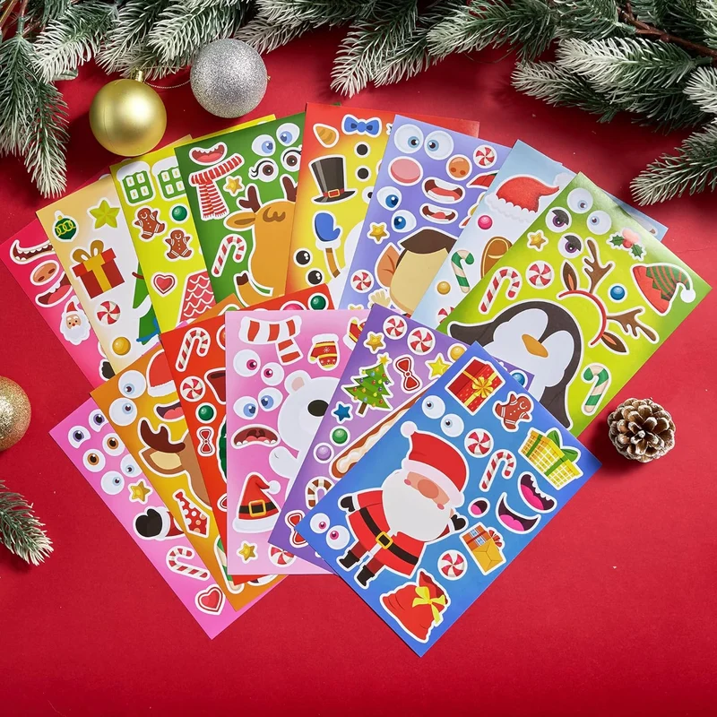 64 Pcs Christmas Make-a-face Stickers, Christmas Crafts for Kids