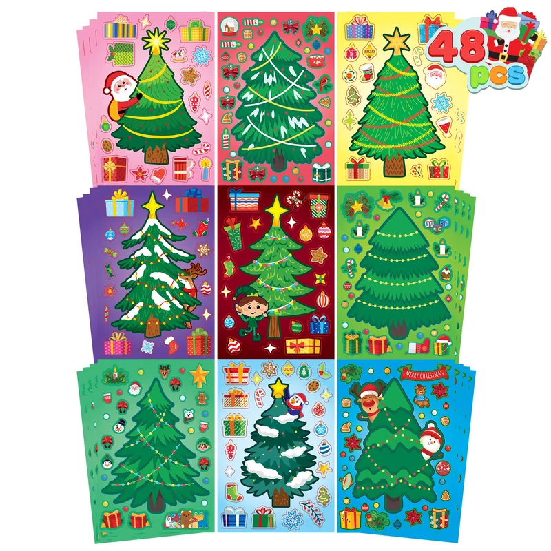 48 Pcs Christmas Sticker Sheets, Christmas Craft Supplies for Kids