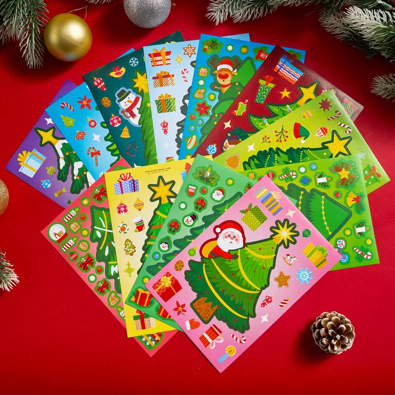 48 Pcs Christmas Sticker Sheets, Christmas Craft Supplies for Kids