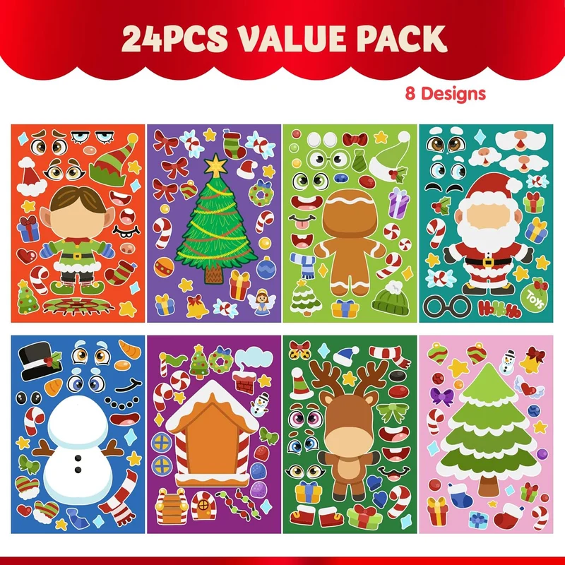 24 Pcs Christmas Make-a-face Stickers