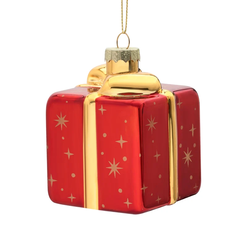 Christmas Small Gift Box Glass Ornament