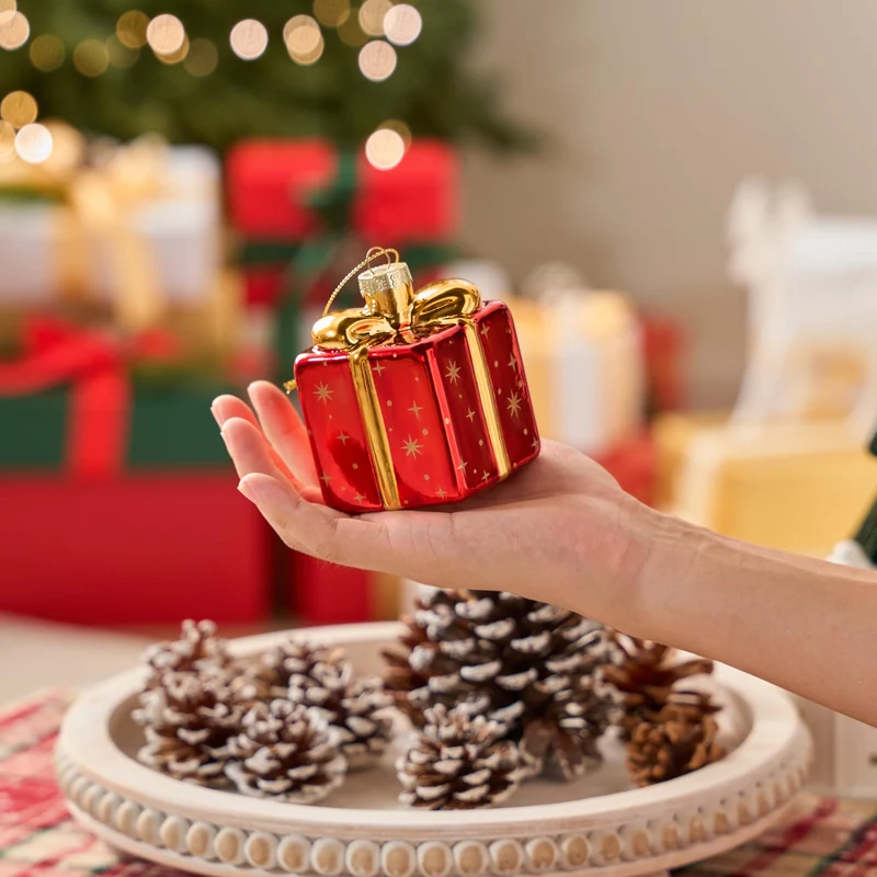 Christmas Small Gift Box Glass Ornament