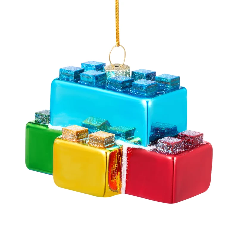 Christmas Building Blocks Glass Small Ornament