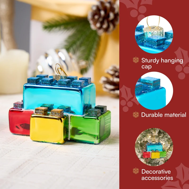 Christmas Building Blocks Glass Small Ornament