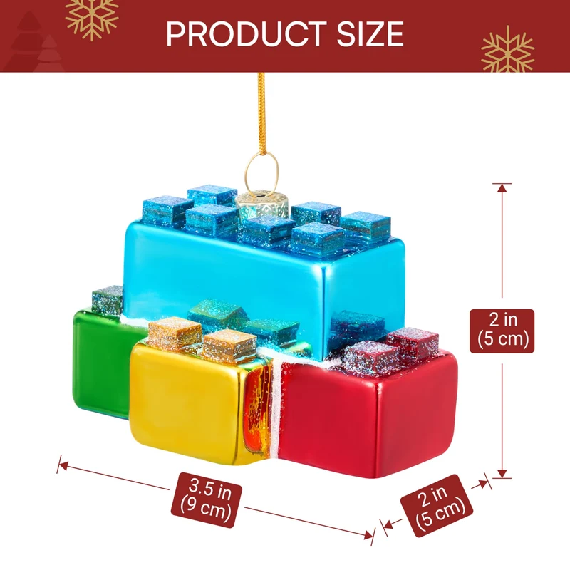 Christmas Building Blocks Glass Small Ornament