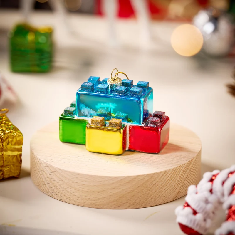 Christmas Building Blocks Glass Small Ornament