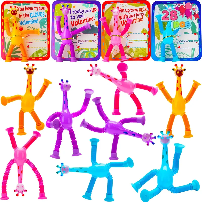 JOYIN 28 Packs Valentine's Day Telescopic Suction Pop Tubes with Cards