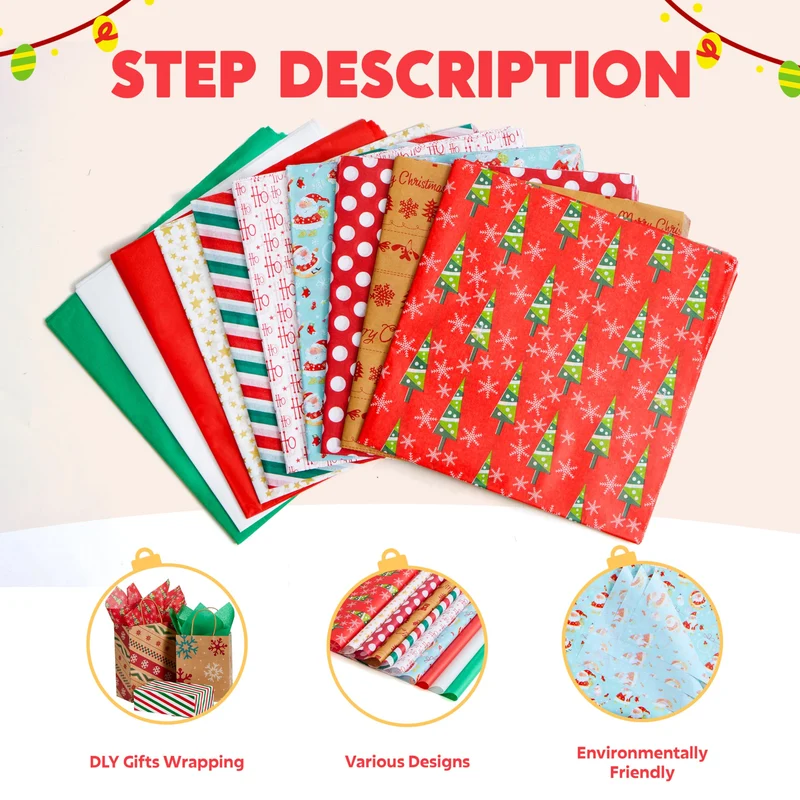 150 Sheets Christmas Tissue Paper Assorted Design