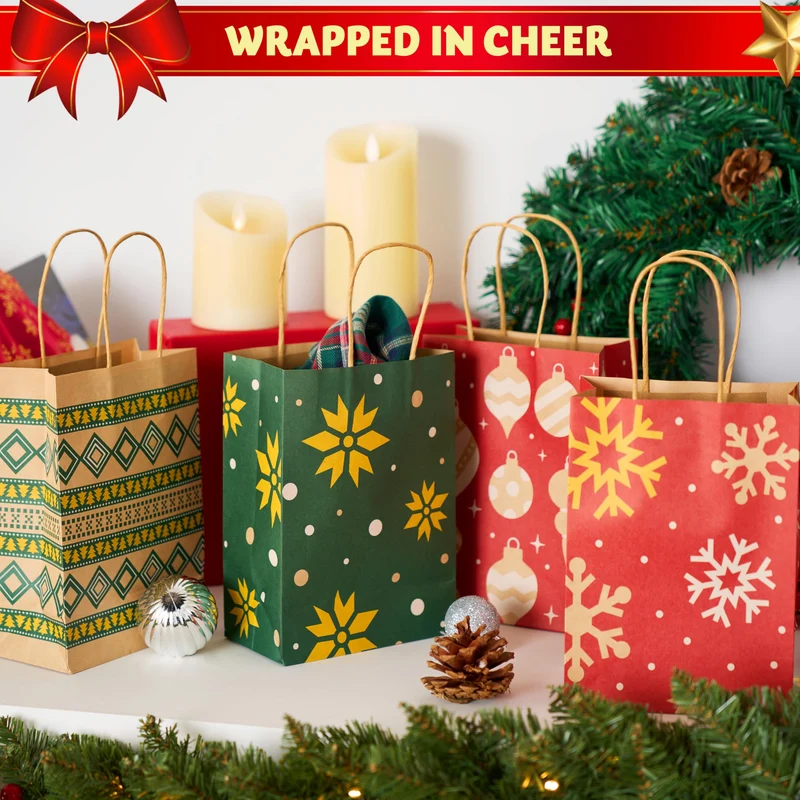 24PCS Christmas Kraft Bags Holiday Paper Goody Gift Bags