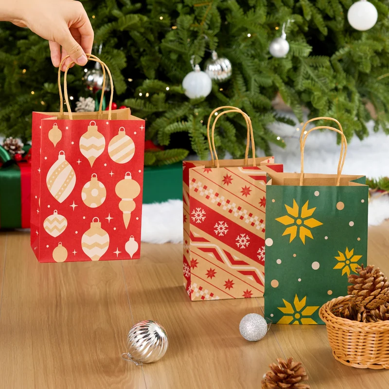 24PCS Christmas Kraft Bags Holiday Paper Goody Gift Bags