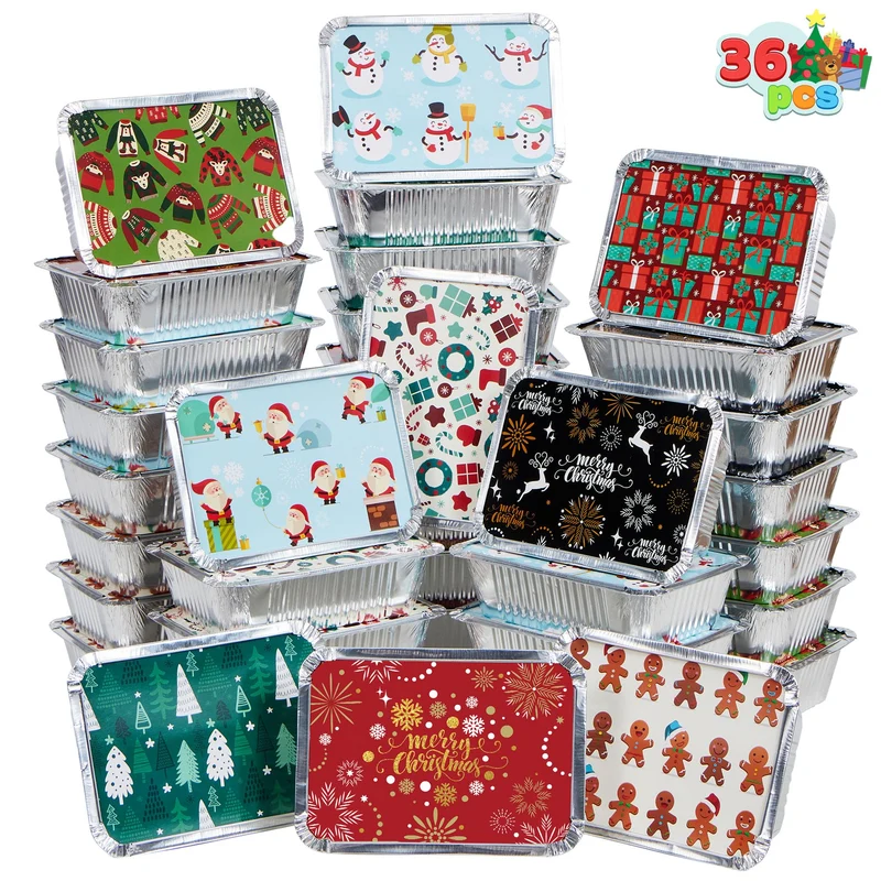 36 Pieces Christmas Foil Containers with Lid