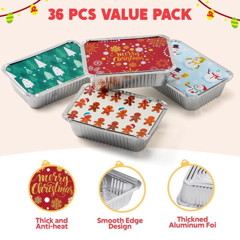 36 Pieces Christmas Foil Containers with Lid