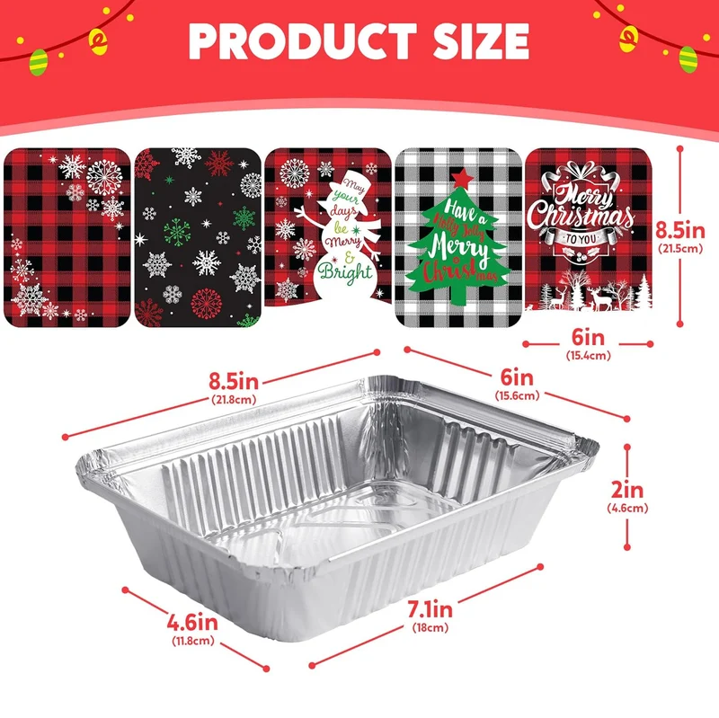 24 Pieces Christmas Foil Containers with Lids