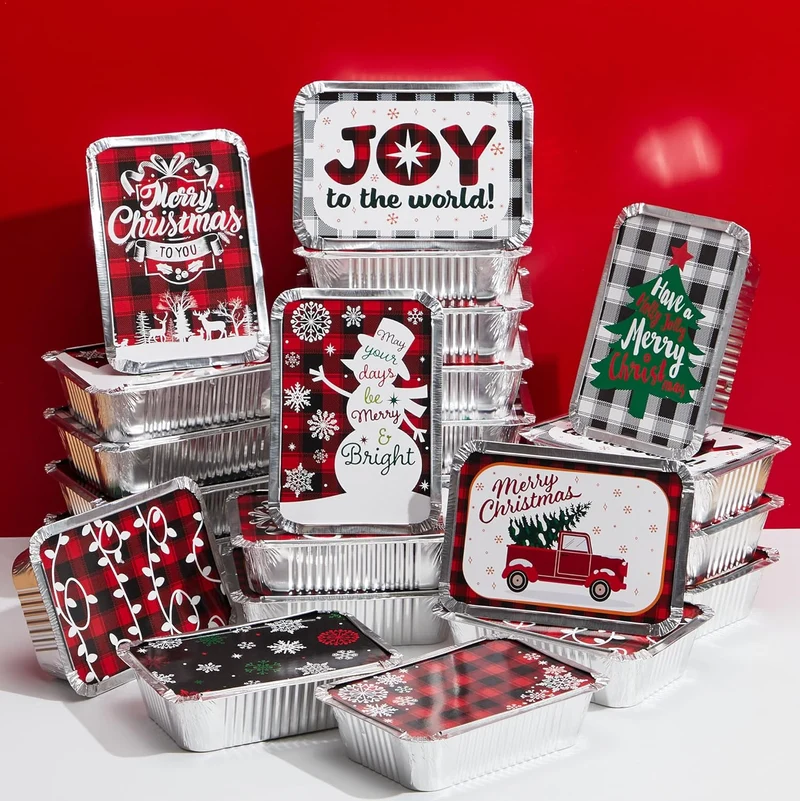 24 Pieces Christmas Foil Containers with Lids