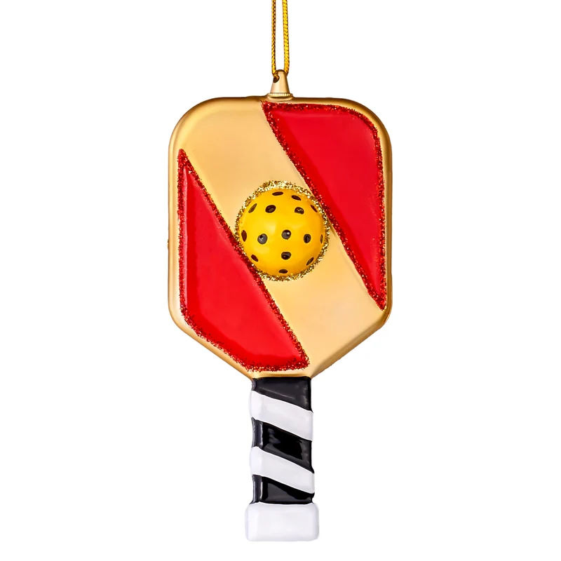 Christmas Pickleball Paddle Glass Small Ornament