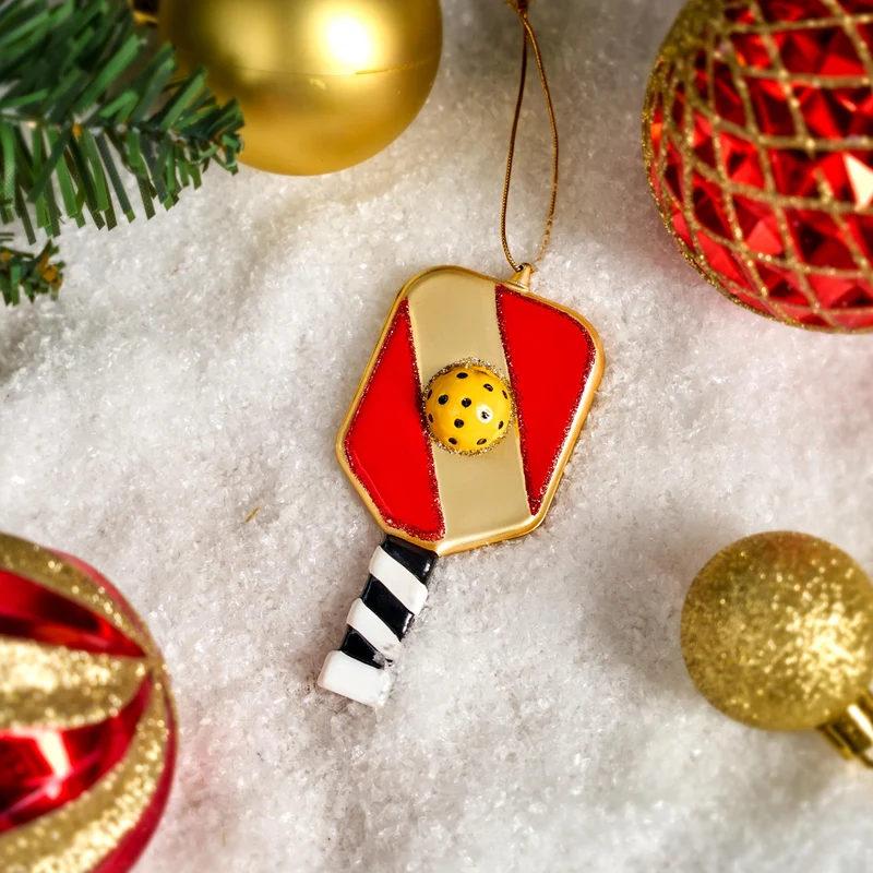 Christmas Pickleball Paddle Glass Small Ornament