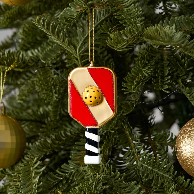 Christmas Pickleball Paddle Glass Small Ornament