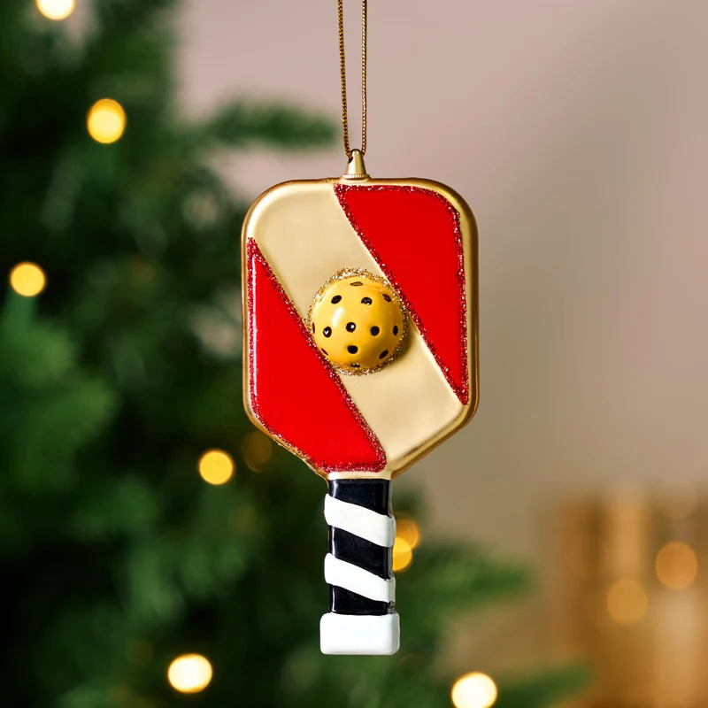 Christmas Pickleball Paddle Glass Small Ornament