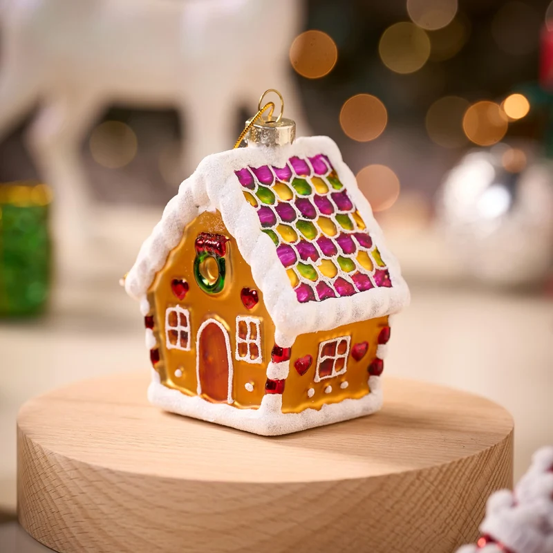 Mini Christmas Gingerbread Cottage Glass Ornament