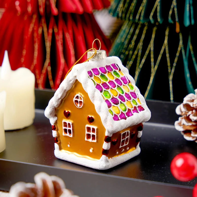 Mini Christmas Gingerbread Cottage Glass Ornament