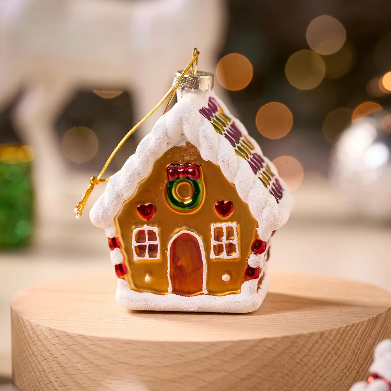 Mini Christmas Gingerbread Cottage Glass Ornament